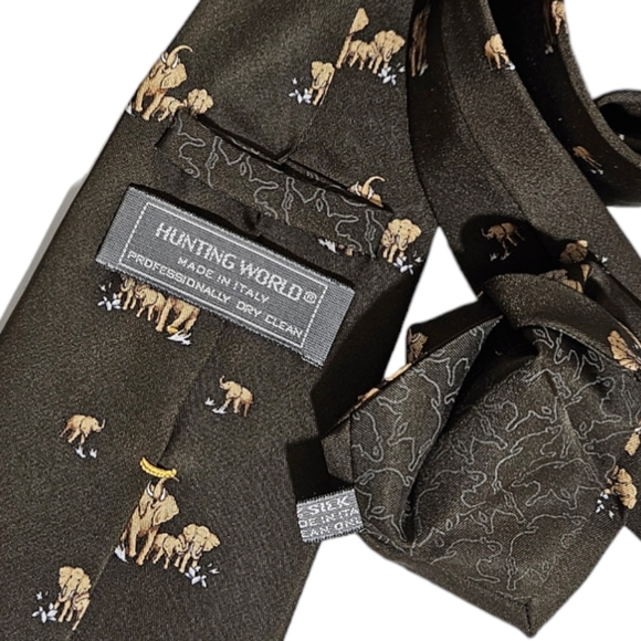 HUNTING WORLD Green Elephant Silk LUXURY Tie HANDMADE ITALY - Picture 4 of 6